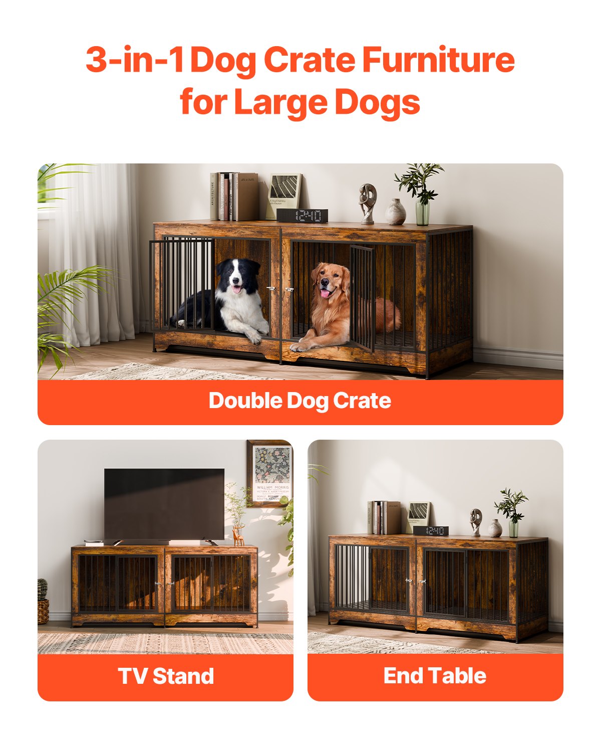 Mueble para Perros de 75 Pulgadas: Caja de Madera Interior con Divisor y Plataforma — imagen 3