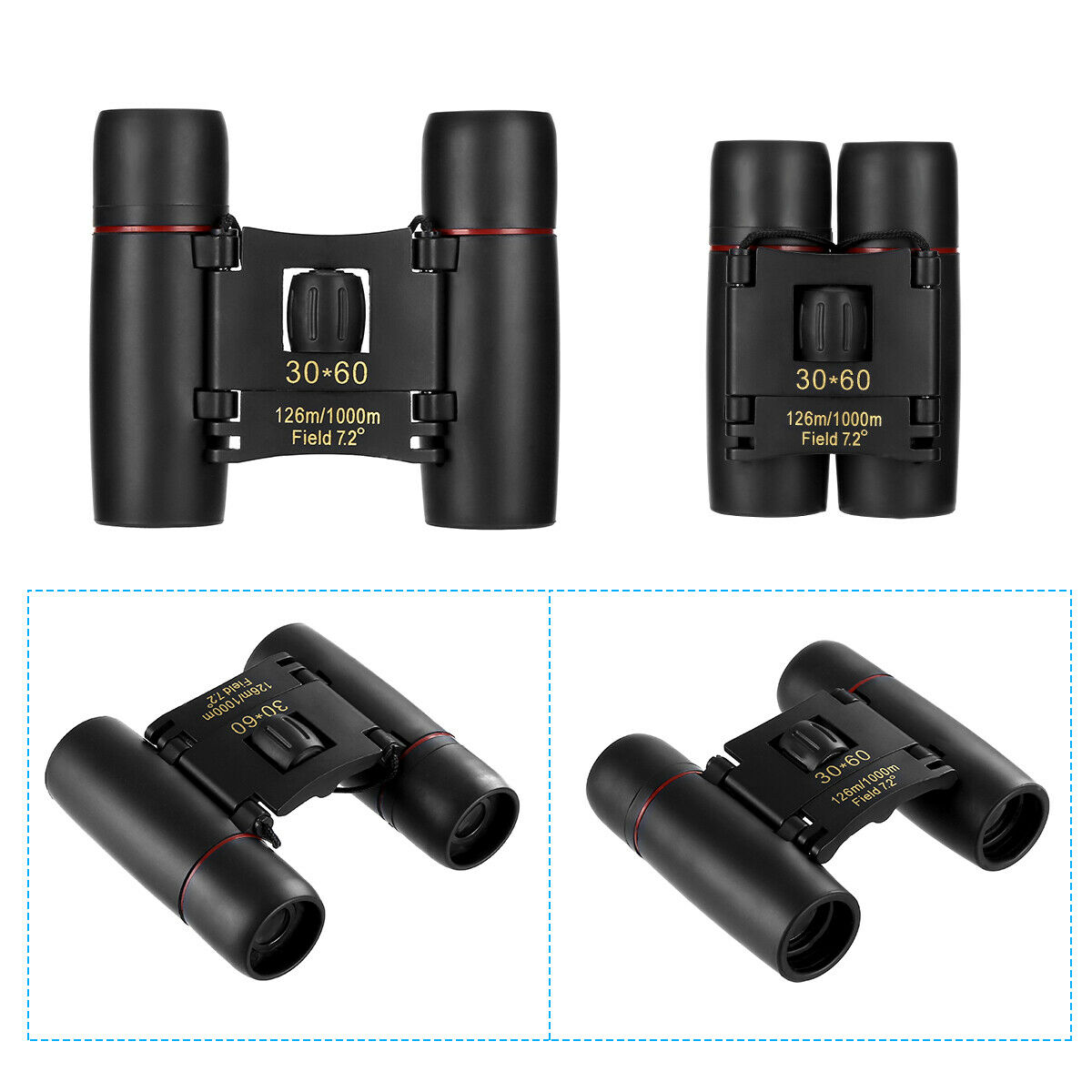 Binoculares 30x60 con Zoom, para Viajes, Telescopio Plegable Compacto, para Caza, Día y Noche, al Aire Libre, Binoculares Pequeños de Bolsillo, Compactos para Adultos, Mini para Niños, para Niños, para Observación de Aves, Conciertos, Teatro y Ópera