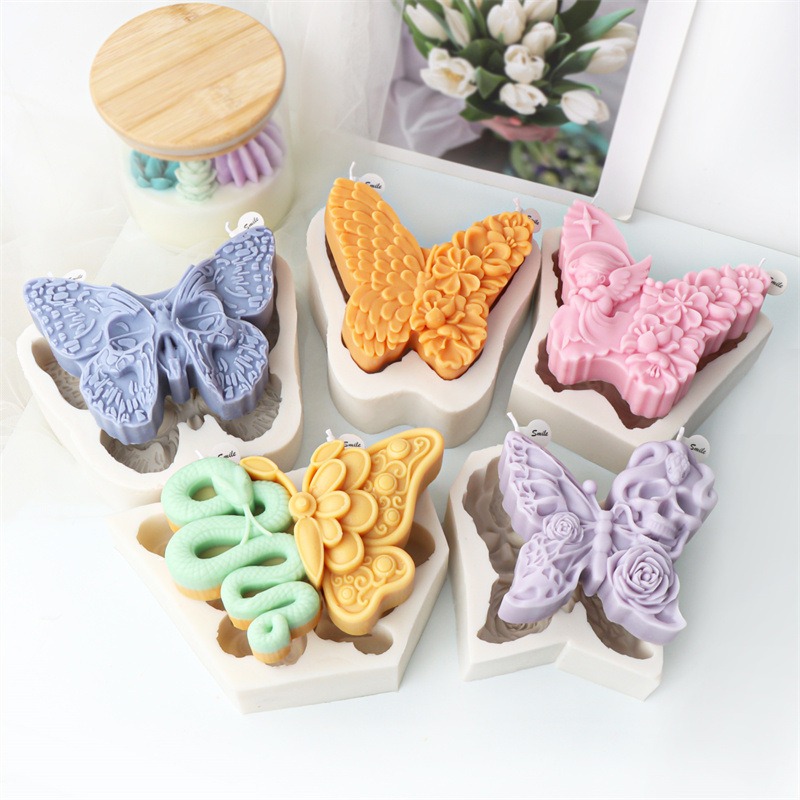 Silicone Angel Butterfly Embossed Pattern Candle Mold Halloween Skull Butterfly Baking Cake Mold Decoration Mold — image 1