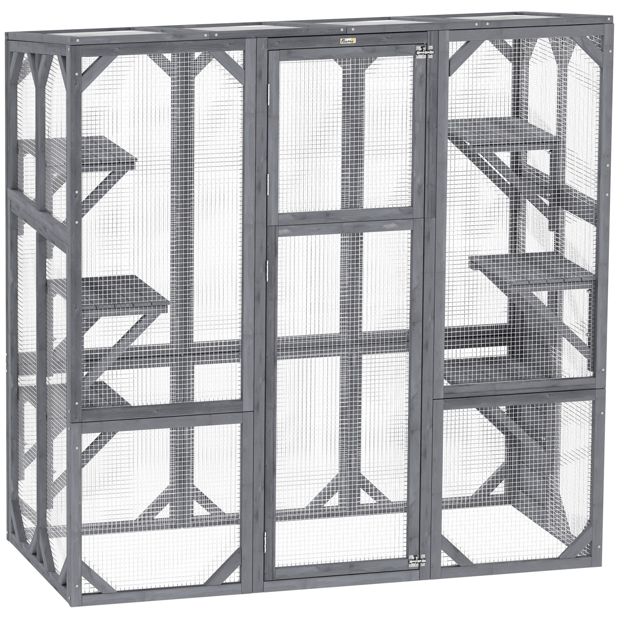 Large Wooden Catio Outdoor With 6 Jumping Platforms, Weatherproof Roof, For 1-3 Cats, 59 X 28 X 60, Gray — image 1
