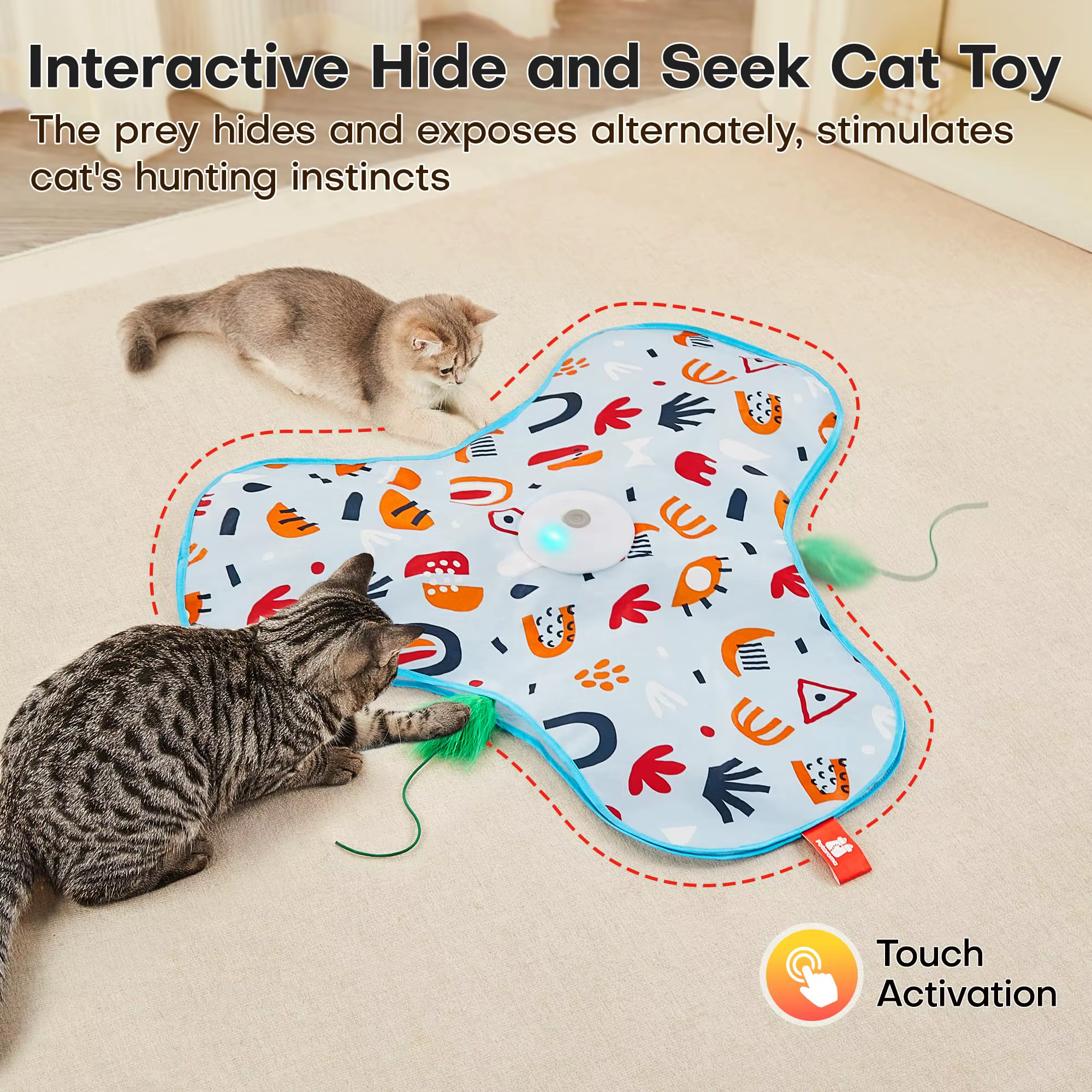 Smart Cat Toys Interactive Hide and Seek Cat Toy with Mouse Squeaky Motion Activated Moving Concealed Feathers Kitten Teaser Toy — image 4