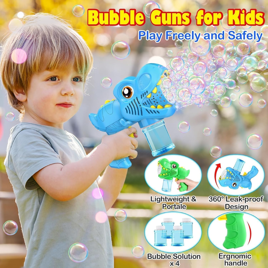 Kids Bubble Gun 2 Pack, Dino Bubble Machine For Boy Girl Toys Gift Automatic 13 Hole With 4 Solutions Bubbles Blower Maker Easter Basket Stuffers — image 6