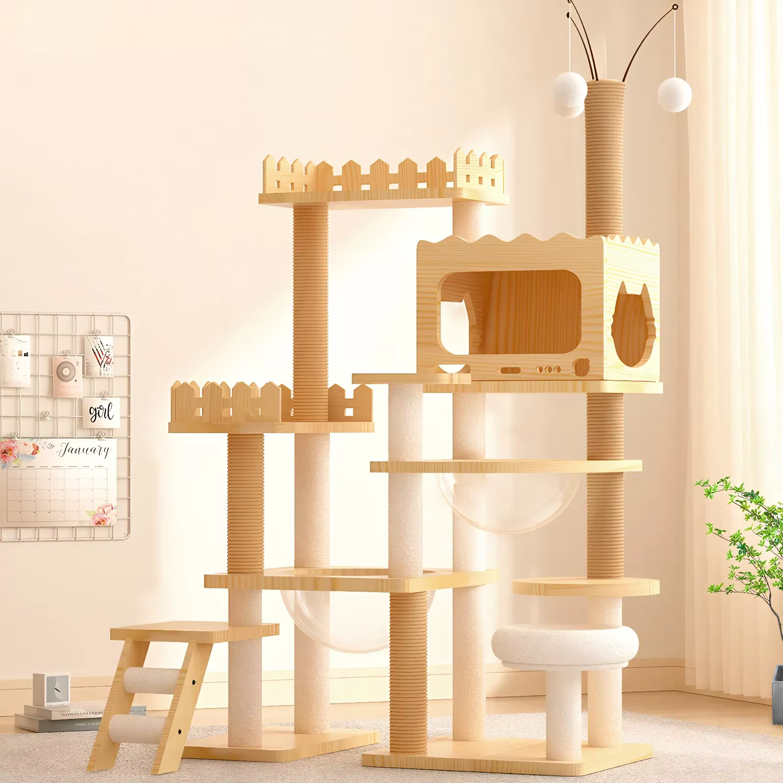 66.9" Modern Cat Tower, Wood Cat Tree Tower for Indoor Cats, Cat Treewith Sisal-Covered Scratching Posts and Top Perch — image 1