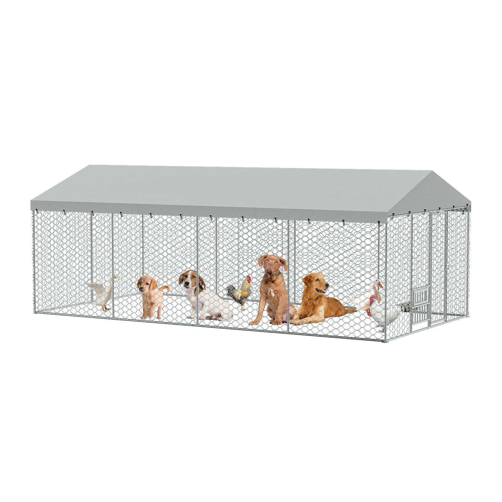 Casa de Perro Al Aire Libre Grande con Techo, Estructura de Acero Galvanizado Resistente, Cubierta Impermeable, Comodines Elevados para Alimentación Integrados, Jaula Segura y Bloqueo para Perros Grandes y Animales Múltiples — imagen 2