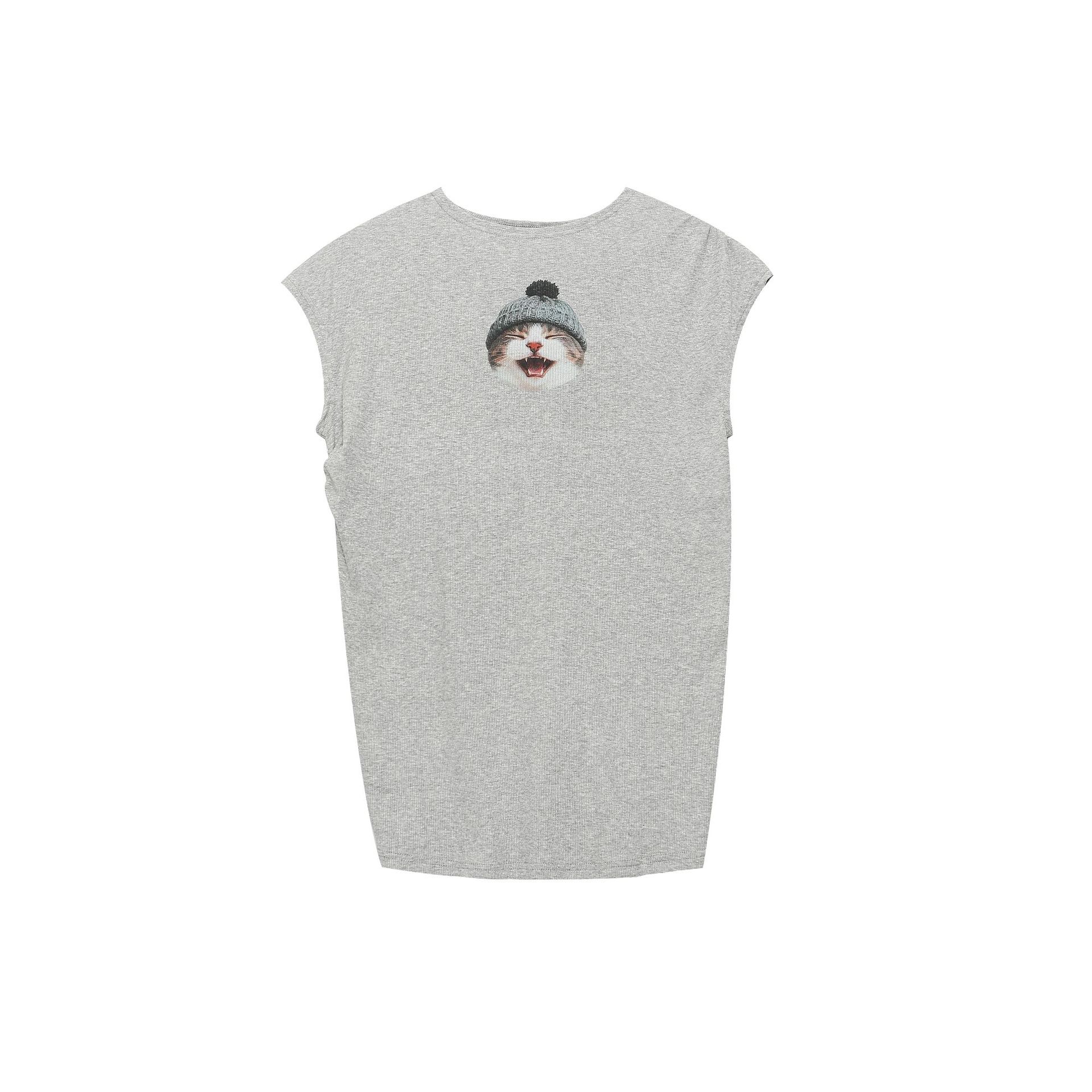 Camiseta sin mangas con estampado de gato para mujeres, ajuste relajado y redondeado con cuello circular — imagen 3