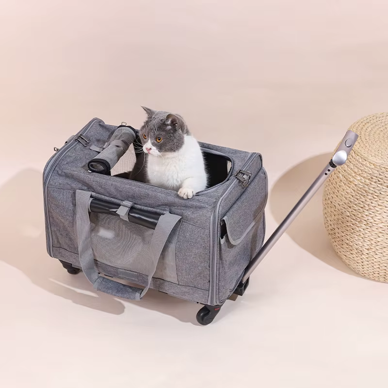 Pet Carrier with Wheels for Dogs Up To 15lbs & Cat Airline Approved Dog Carrier Rolling Pet Carrier Foldable Pet Stroller — image 2