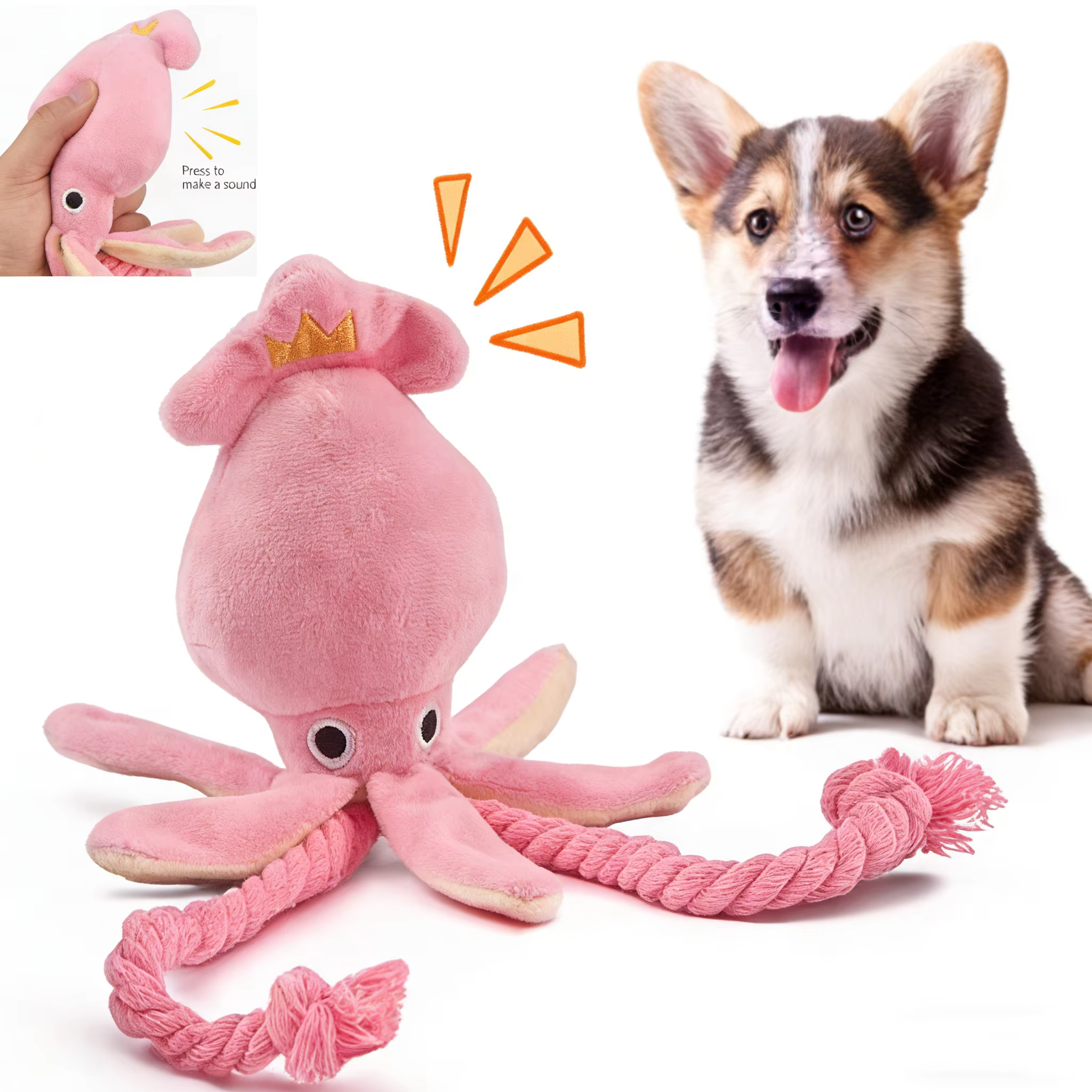 Juguetes para perros; Juguetes para gatos; Pulpo de cuerda de algodón con sonido; Juguetes de masticar duraderos para limpiar dientes; Juguetes interactivos para mascotas — imagen 1