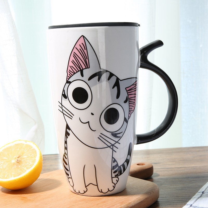 Cute Cat Ceramics Coffee Mug With Lid Large Capacity 600ml Animal Mugs Creative Drinkware Coffee Tea Cups Novelty Gifts Milk Cup — image 1