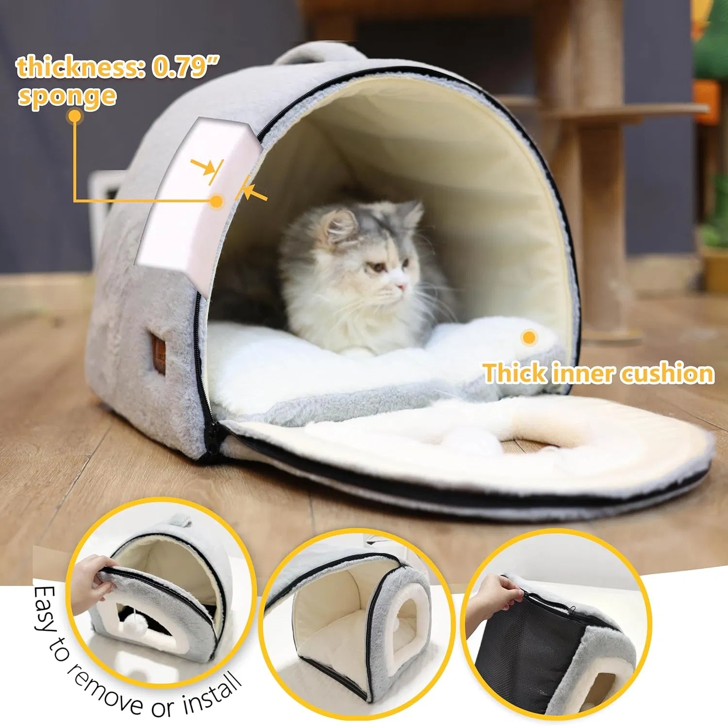 Caja de Descanso para Gatos Domésticos Reversible - Refugio Acogedor con Base Antideslizante y Resistente al Agua — imagen 18