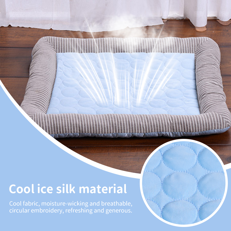 Cooling pet mats for dogs & cats (puppies/kittens): ice silk, breathable, soft summer pads in pink/blue — image 8