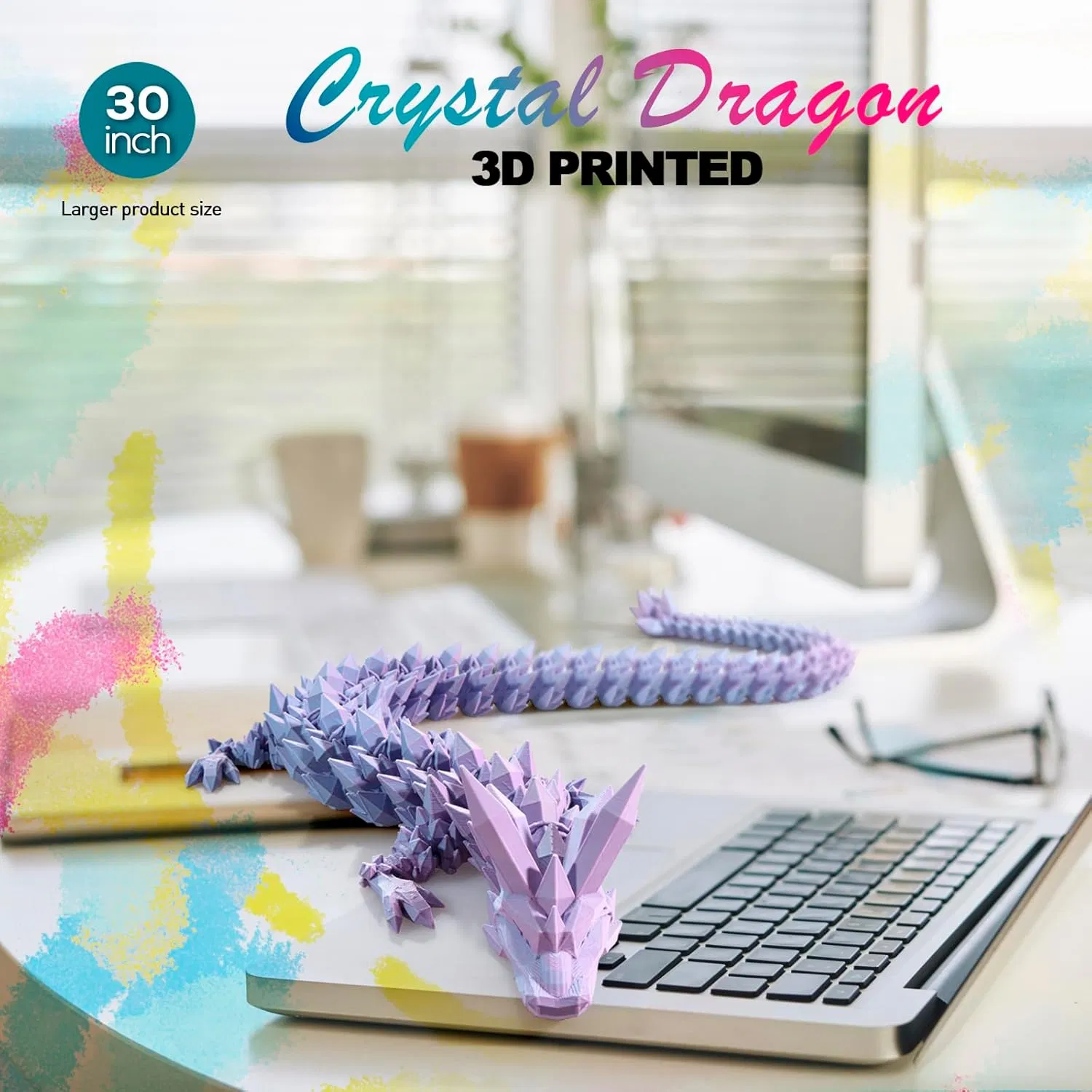30" Large 3D Printed Dragon, Flexible Articulated Crystal Dragon Fidget Toy, Cool Big Dragon Toy, Huge 3D Printed Dragon Gift for Girls Boys Kids Christmas & Birthday — image 6