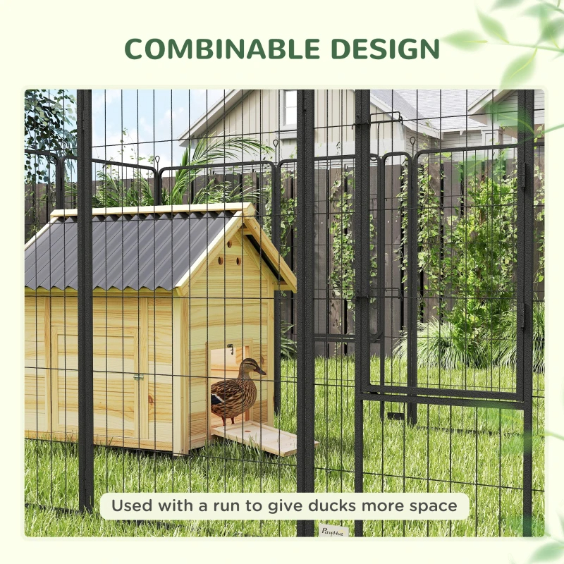 Duck Coop, Wooden Duck House With Openable Roof & Double Doors, Natural Wood — imagen 3