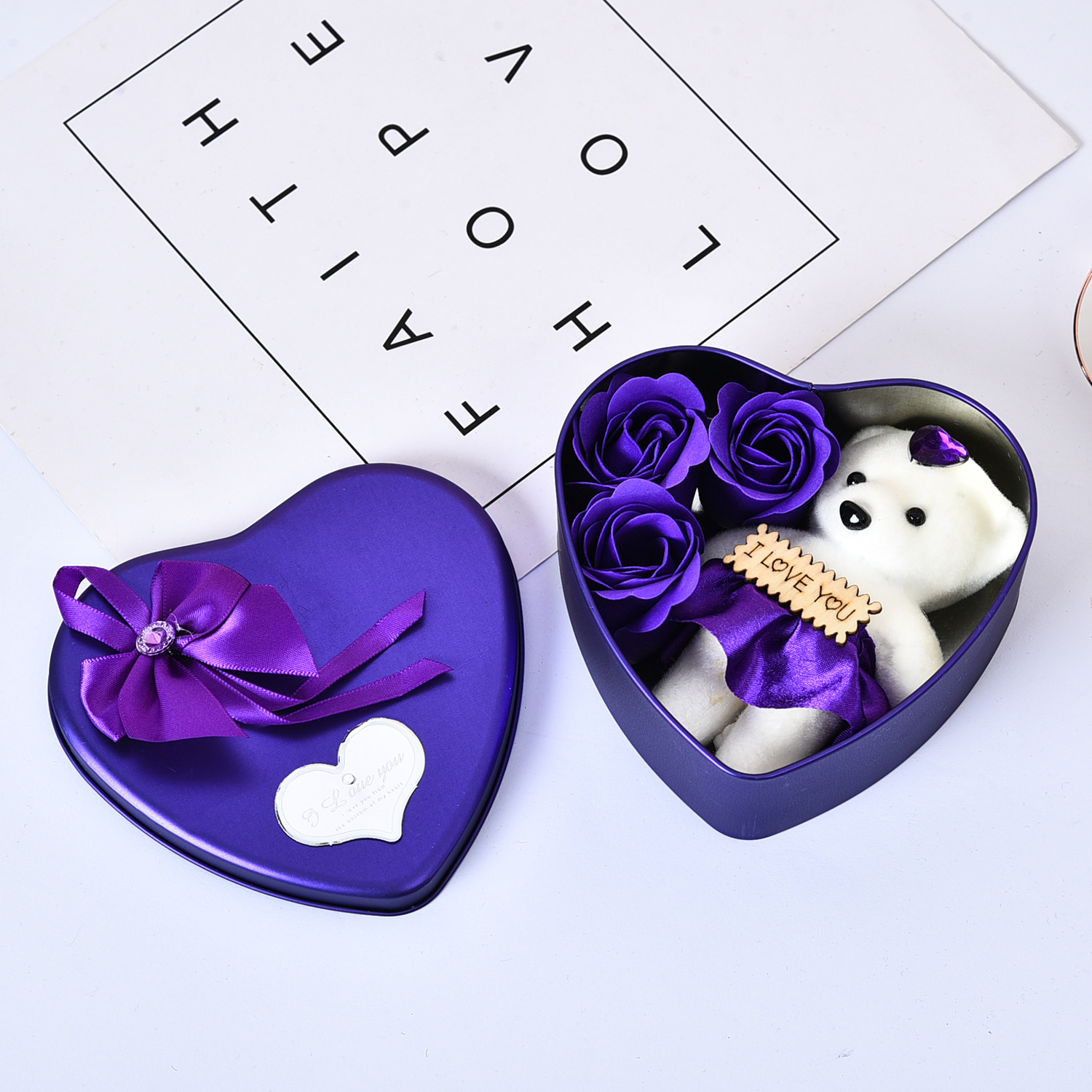 Valentines Day Gift Soap Flower Gift Rose Box Bears Bouquet Wedding Decoration Gift Festival Heart-shaped Box — image 4