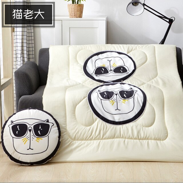Multifunction Cartoon Cool Cat Plush Round Portable Cushion Blanket Air Conditioning Quilt Throw Pillows for Car Sofa — image 9
