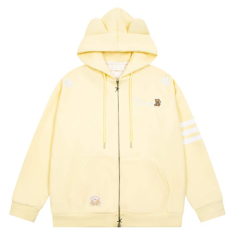 Pink teddy bear embroidered three bar cardigan sweatshirt — image 4