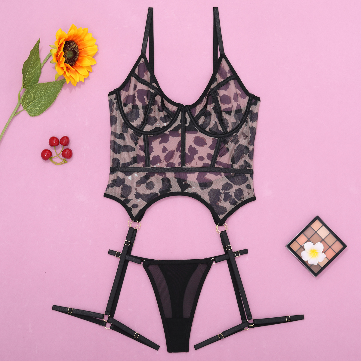 Bra Steel Bracelet Mesh Printed Leopard Pattern Fun Underwear — image 7