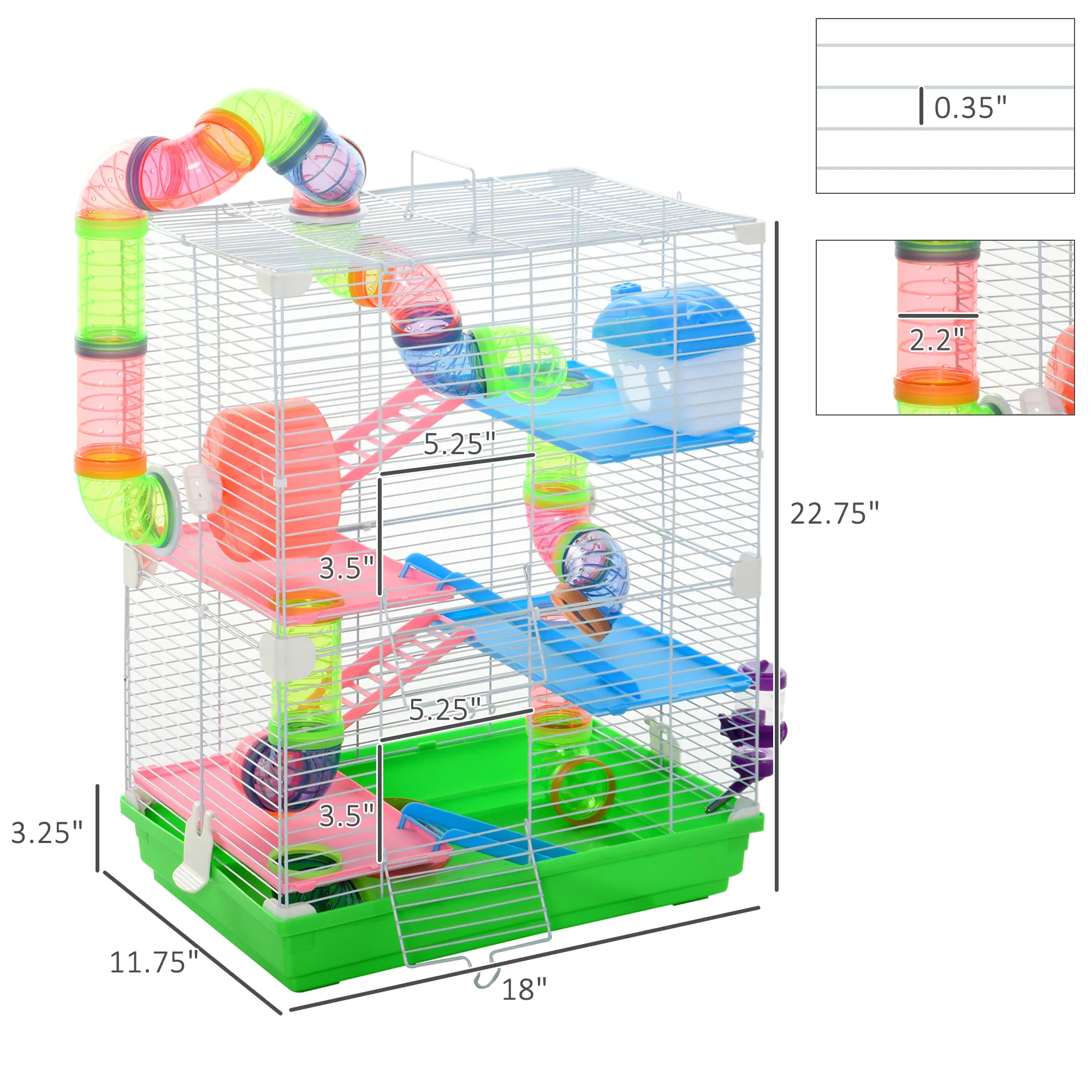5 Tiers Hamster Cage Portable with Exercise Wheels Play Tube Water Bottle Dishes House Ladder for Gerbils, Green — image 2