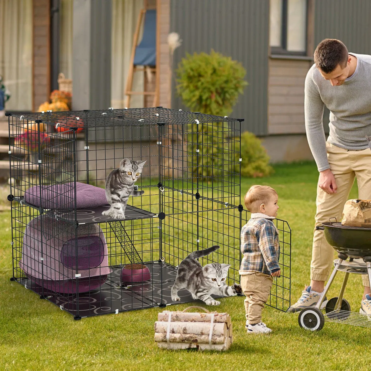 2Tier Cat Cage Playpen Indoor Pet Enclosures Kitten Kennel House Detachable Cat Crate with Climbing Ladder 2 Doors for 1-2 Cats for Ferret Squirrel Small Animals — image 4