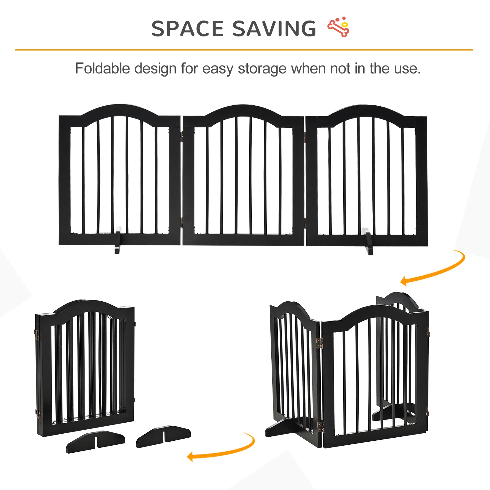 H Foldable Dog Gate, 3 Panels Freestanding Pet Gate Barriers Indoor with Support Feet, Puppy Fence for Small Dogs, Black — image 5