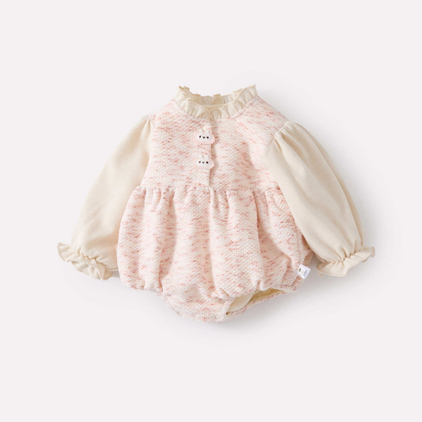 Cute Rabbit Fleece-Lined Thickened Pseudo-Two-Piece Romper for Baby Girls — image 4