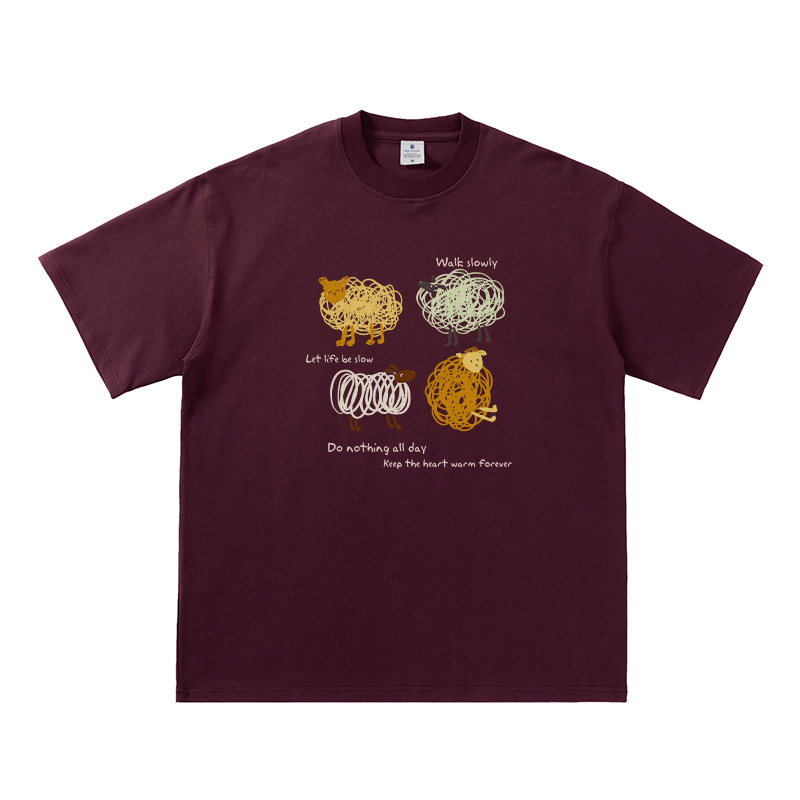 Camiseta de manga corta de algodón puro con diseño abstracto de oveja — imagen 6