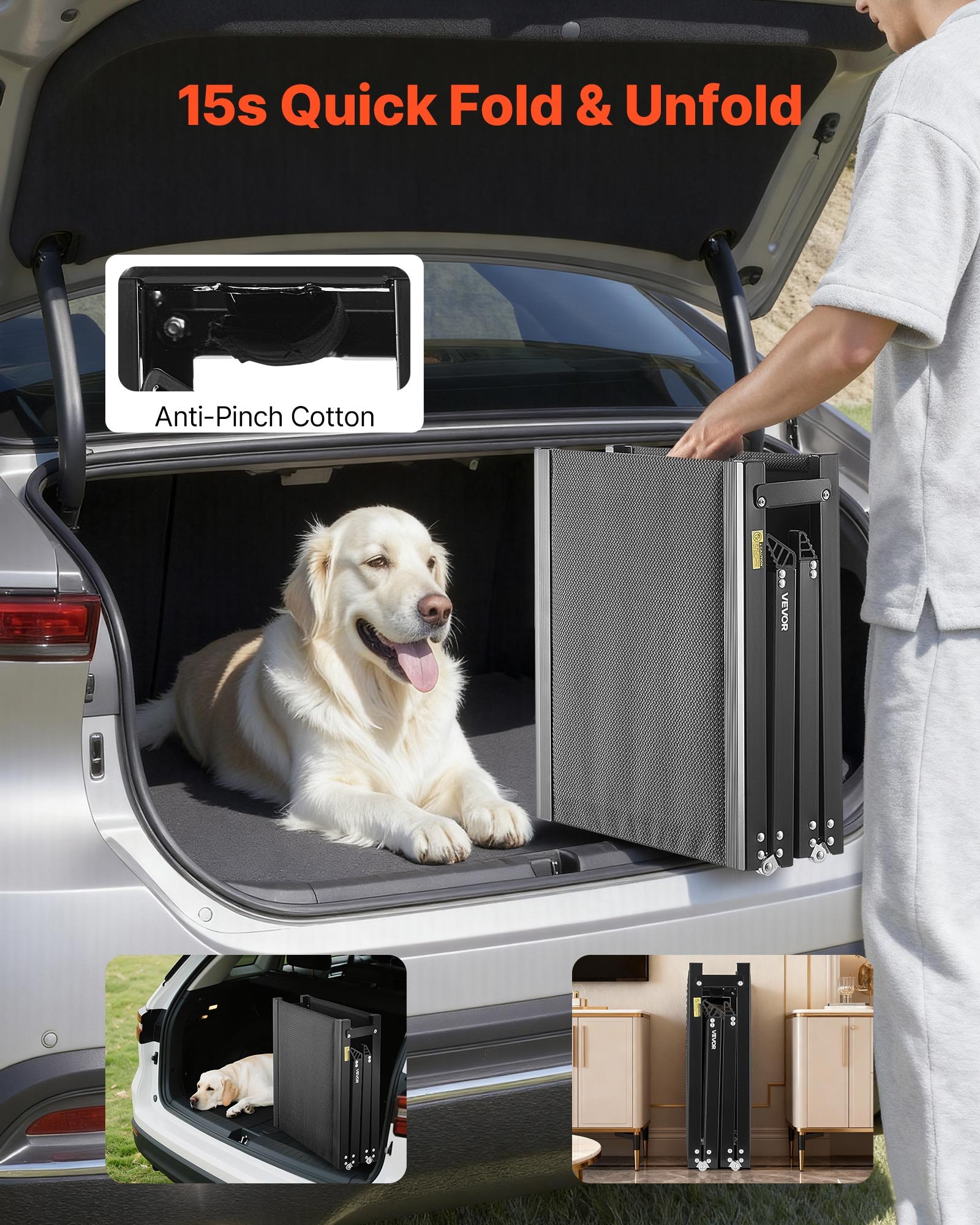 Dog Ramp For Cars, 71" L X 17" W, Folding Pet Ramps For Medium & Large Dogs Up To 250lbs, Pet Stair Ramp With Non-Slip Oxford Fabric Surface, Portable Outdoor Dog Car Ramps For SUV & Truck — imagen 3