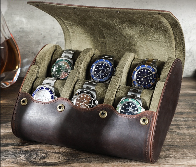 Vintage Crazy Horse Leather Watch Box, Single Compartment Genuine Leather Watch Case, Portable Watch Gift Box — image 6