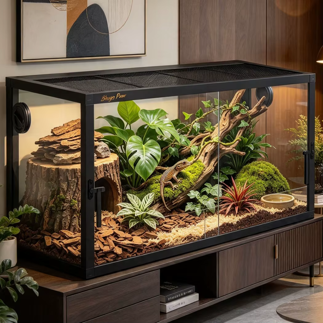 Glass Reptile Terrarium Enclosure with Sliding Doors, Glass Breeding Box, Mesh Top, Aluminium Frame, 80/100/120cm — image 2