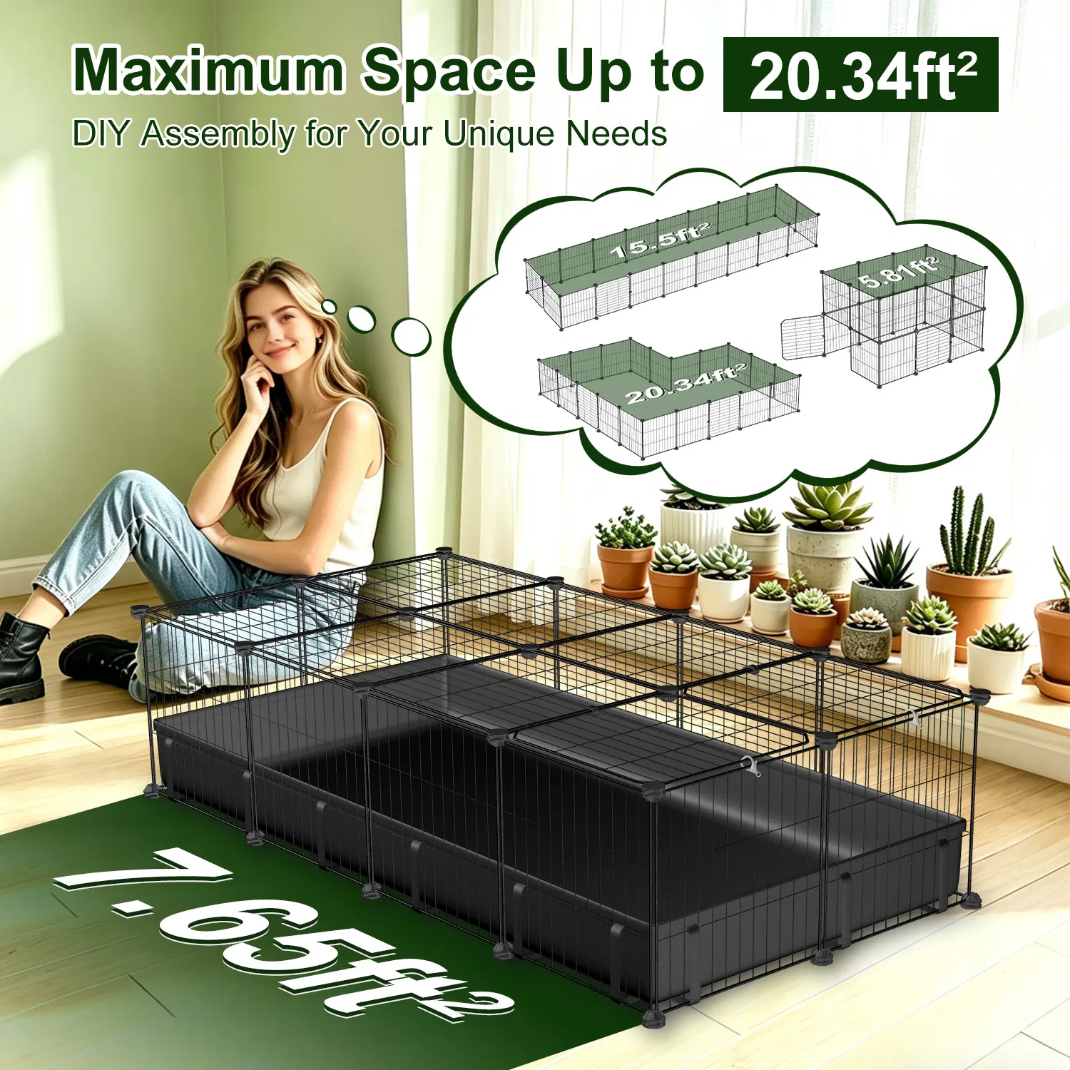 Modular Metal Small pet exercise pen DIY Multi Shape Layout, Metal Pet Enclosure Multi Tier L Square Rectangular Setup, Waterproof Protective Mat Small Animal Indoor Outdoor Cage — image 7