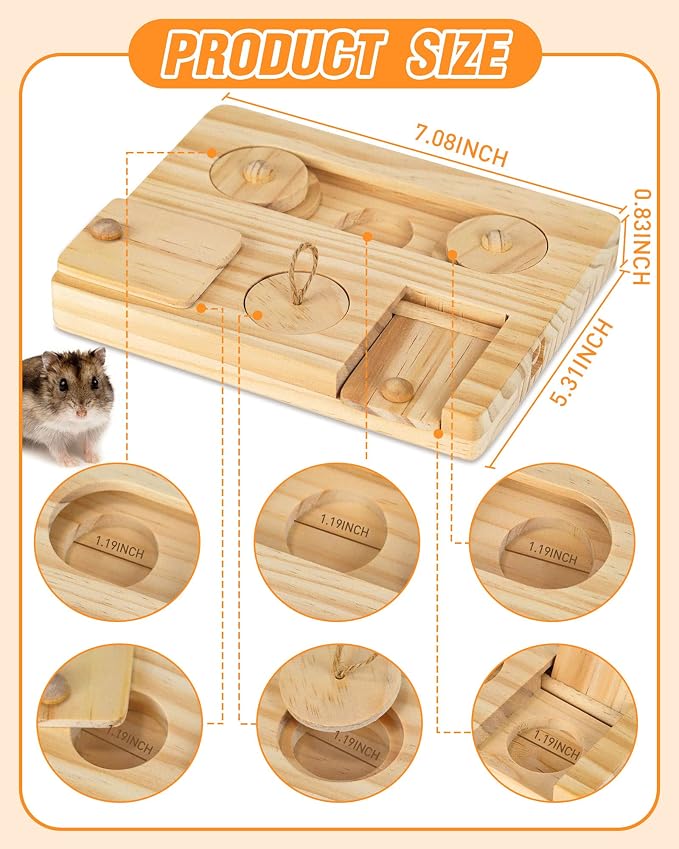 6-in-1 Small Animal Foraging Toys, Wooden Interactive Enrichment Set With Treat Dispenser For Guinea Pigs, Hamsters And Rabbits — image 3