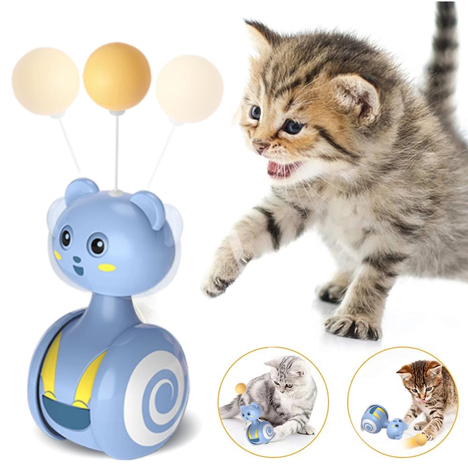 Cat Interactive Feather Toys Pet Bumbler Funny Toy Interactive Cats Toys Cat Rolling Teaser Feather Wand Toys Rotating Ball — image 10