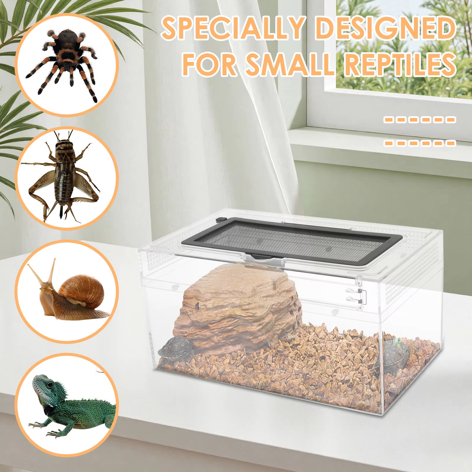 Reptile Terrarium Transparent Breathable Amphibian Tank Anti-Escape Breeding Box for Turtle Spider Lizard Snake Frog Reptiles — image 6