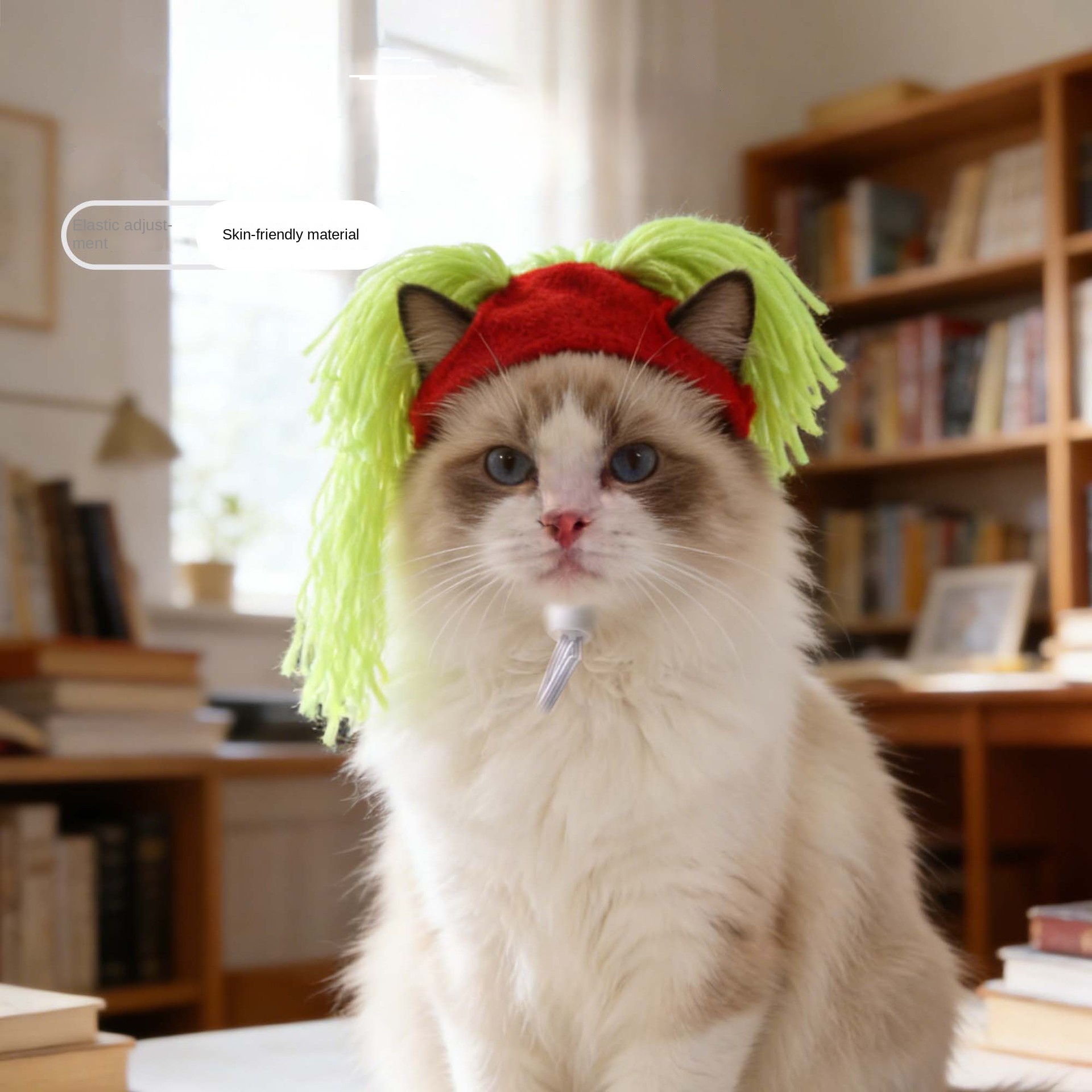 Pet wool hat for cats with funny double braided hairstyle — image 6