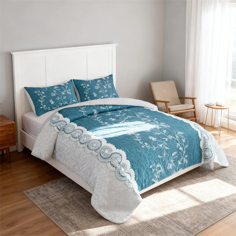 Colección de Edredón Floral Azul Turquesa 3 Piezas con Fundas de Almohadas Ajustadas, Diseño de 130 GSM Microfibra para Camas Fáciles de Limpiar y Amigables con Mascotas — imagen 14