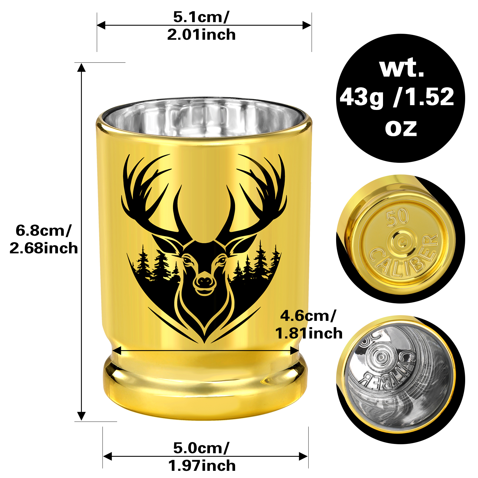 2pcs 50 Caliber Deer Head Golden Plastic Wine Glasses With Gift Box - Leak Proof, Reusable - Stylish Animal Print Design, Suitable For Whiskey, Tequila, Etc — image 3