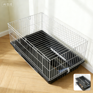 PawHut 2-Tier Small Animal Cage With 2 Doors, Trays, Dish, Bottle, And Ramp For Bunny, Ferret, Chinchilla, Black — imagen 4