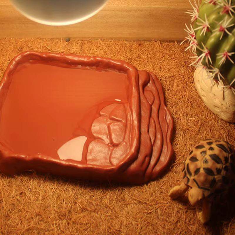 Turtle Water Dish With Anti-Slip Imitation Rock Ladders Food Water Bowl For Bearded Dragon Lizards Gecko Small Pet Supplies — image 3