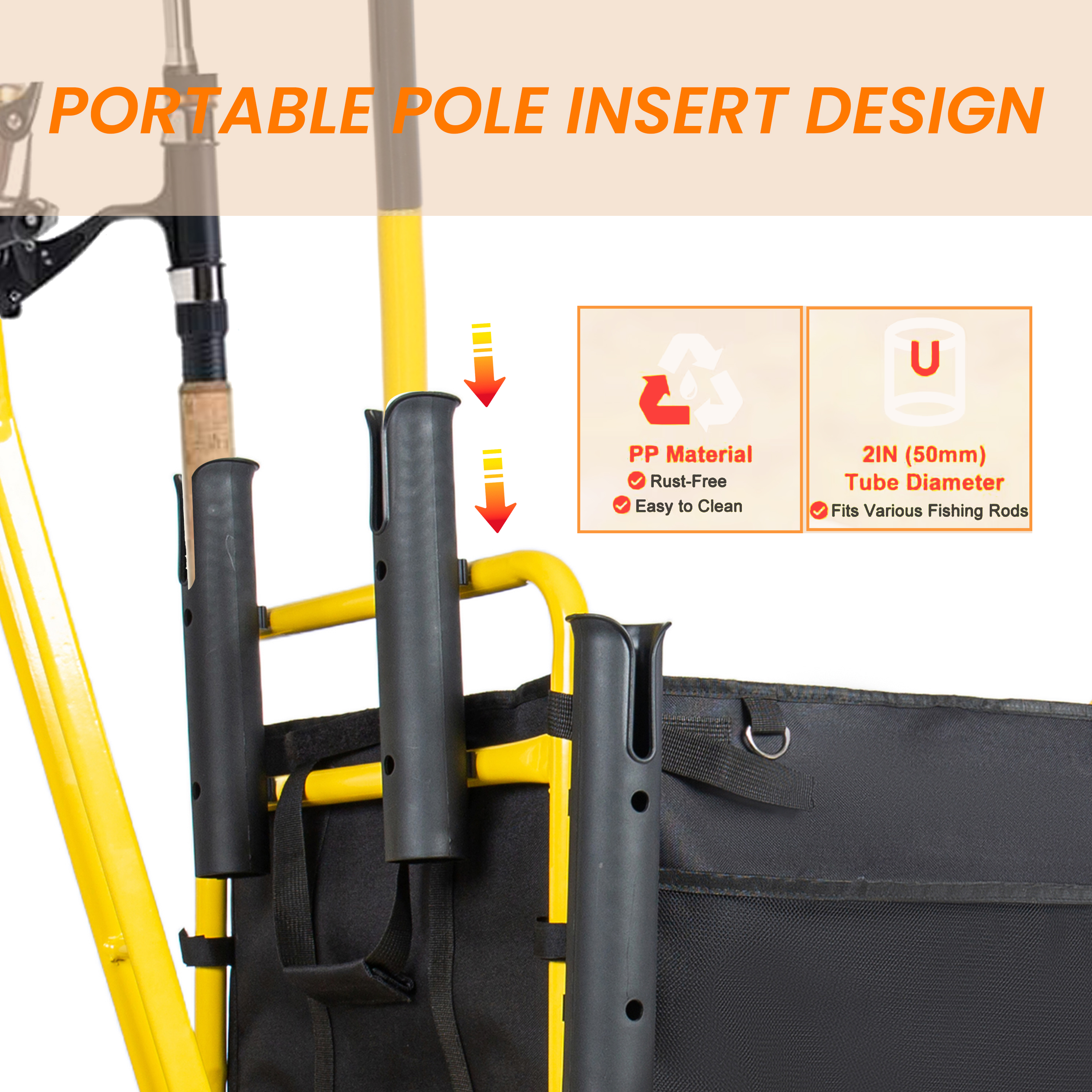 Fishing Cart Beach Cart Collapsible Wagon 9.85 All- Terrain Wheels For Sand Heavy Duty Garden Cart With Rod Holders Umbrella Holder And Storage Pockets 550lb Large Capacity Yellow Black — imagen 5