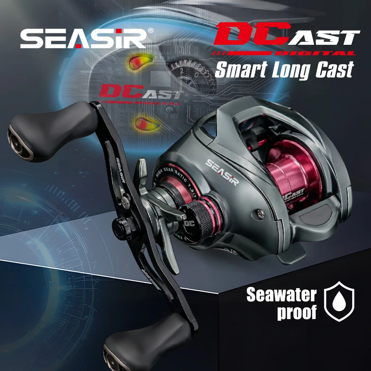 SEASIR DCAST DC Baitcasting Fishing Reel Digital Control Long Cast Carbon Washers Brass Gears 7.3:1 7+1BB Max Drag 8.5kg — image 1