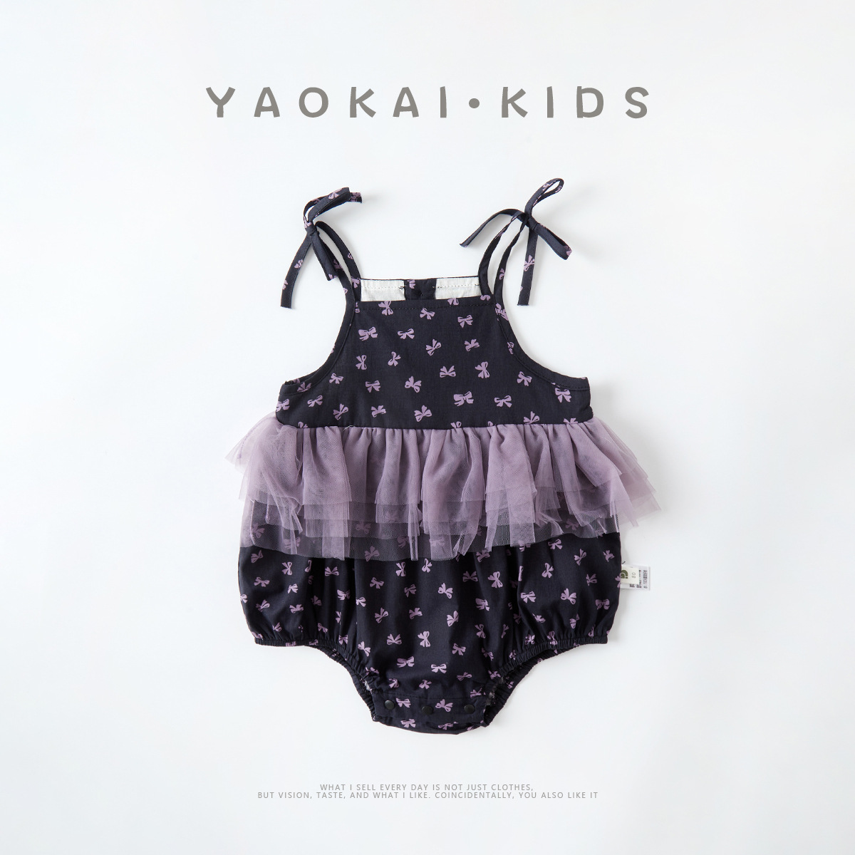 Baby Mesh Strap Romper Thin Print Butterfly Knot Onesie Bodysuit — image 3
