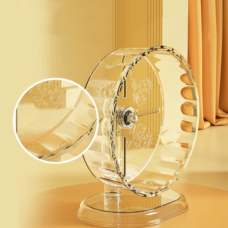 Rueda de ejercicio para jaula de hámster, rueda de hámster de acrílico transparente, antideslizante, versátil, fácil de limpiar con soporte para jaula de hámster — imagen 3