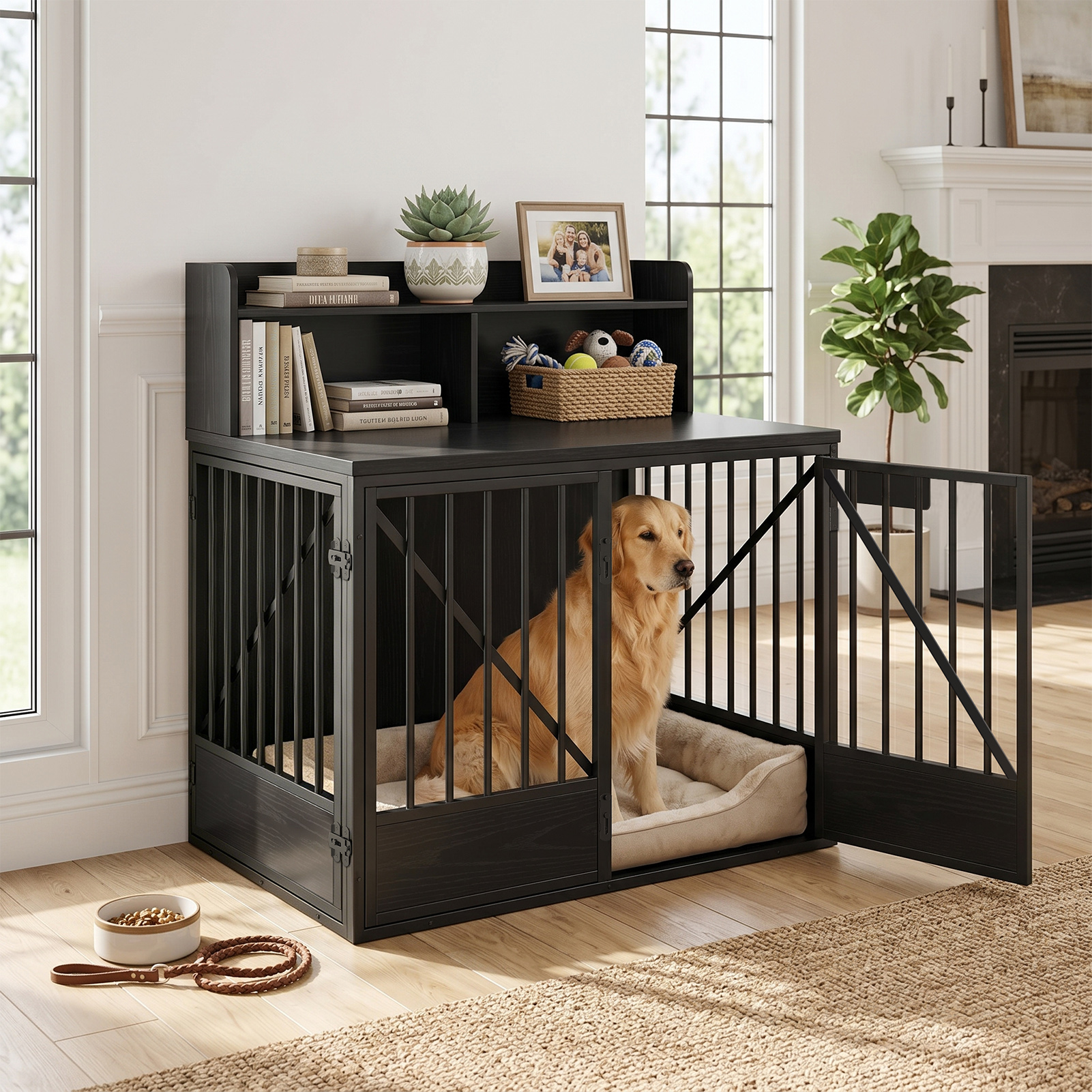 Dog Crate Large Capacity Multifunctional Spacious Top Pet Kennel With 2 Open Storage Compartment — image 3