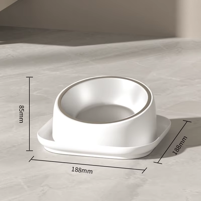 15° Tilted Cat Bowl Stainless Steel Neck Protection Anti Slip Plastic Base Pet Food Water Feeder Bowl For Cats Kitten — image 6