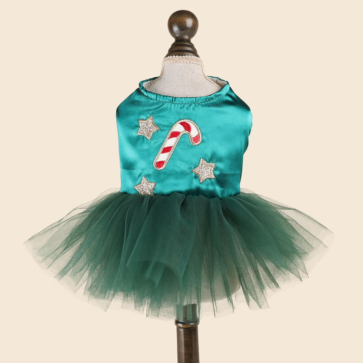 Traje de Navidad para Perros con Satén Verde y Caramelo — imagen 6