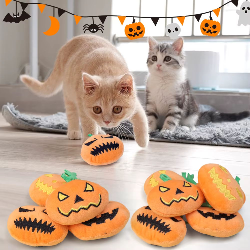 Halloween Dog Toy Funny Pumpkin Ghost Face Pet Biting Toys Soft Plush Cat Tooth Grinding Ball Can Make Sounds Dog Training Toys — image 3