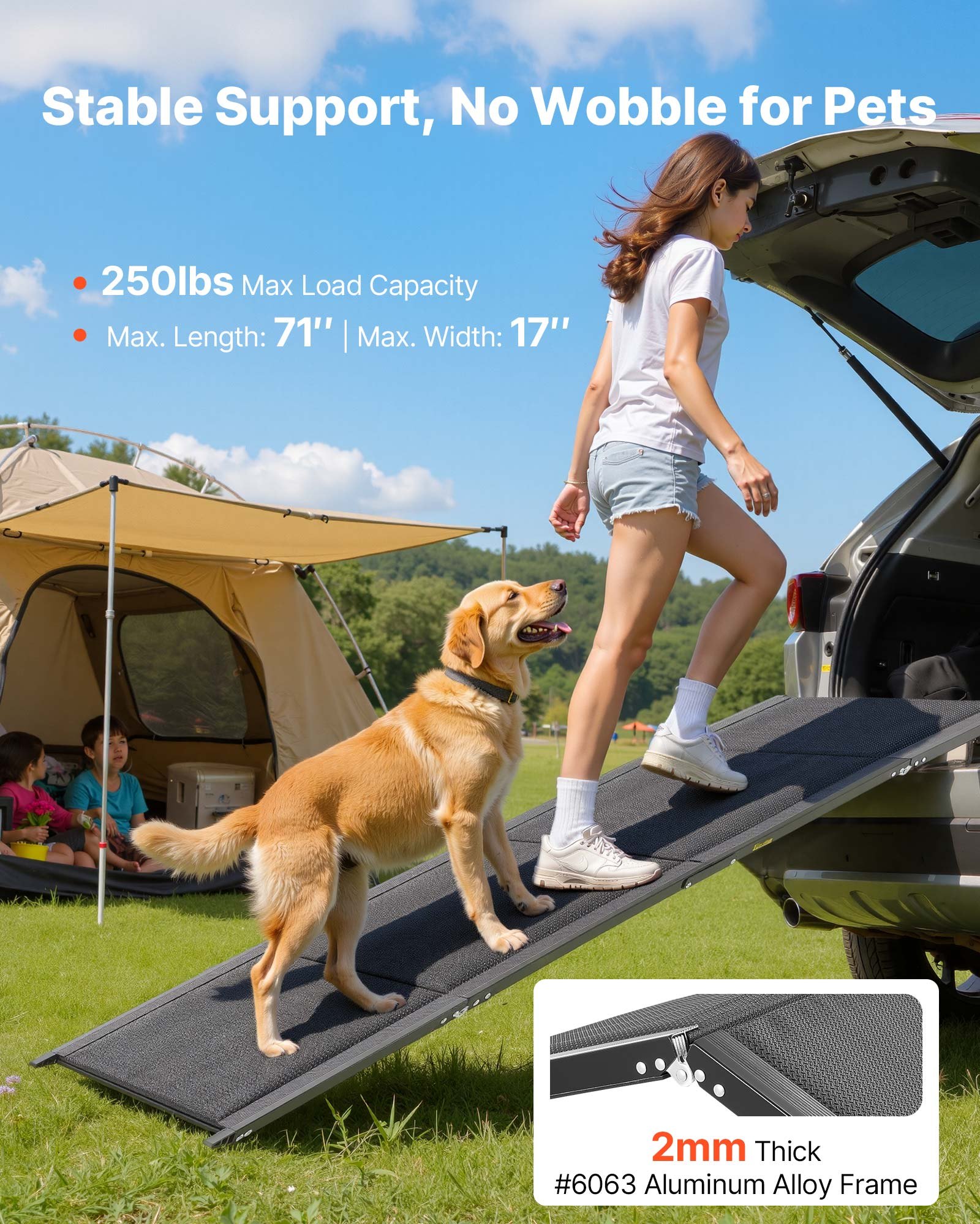 Dog Ramp For Cars, 71" L X 17" W, Folding Pet Ramps For Medium & Large Dogs Up To 250lbs, Pet Stair Ramp With Non-Slip Oxford Fabric Surface, Portable Outdoor Dog Car Ramps For SUV & Truck — imagen 4