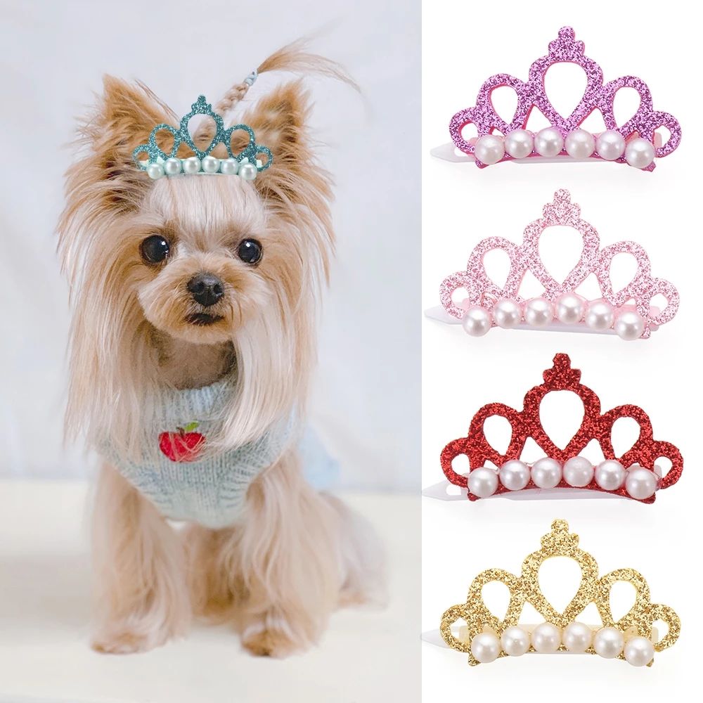 New Pet Products Cat Frog Clip Crown Pearl Head Teddy Pet Head Flower Hair Clip Pet Products Headwear — image 1