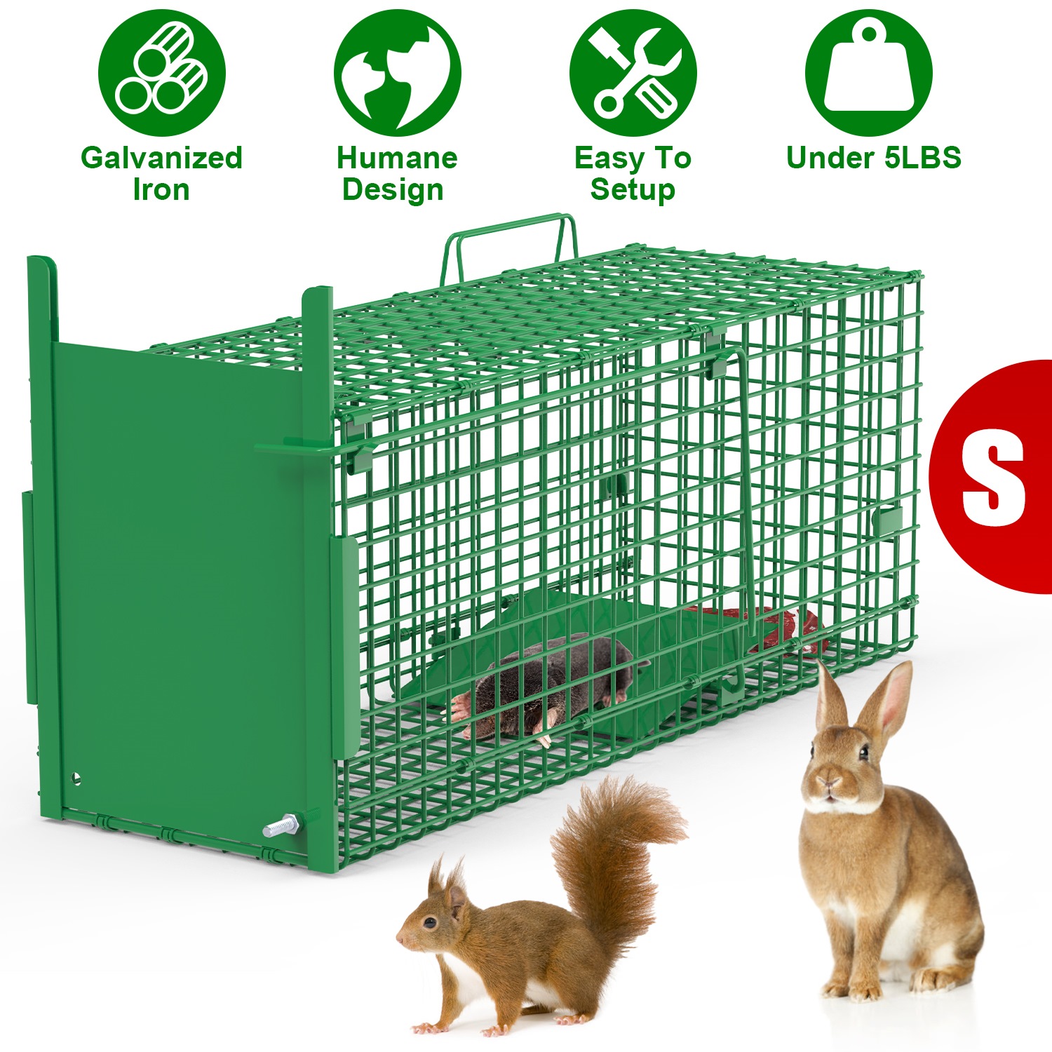 Live Animal Cage Trap For Animals Humane Galvanized Iron Trap Cage For Raccoons Armadillos Foxes Opossums Muskrats Beavers 26in 32in 40in Size Options Green — image 1