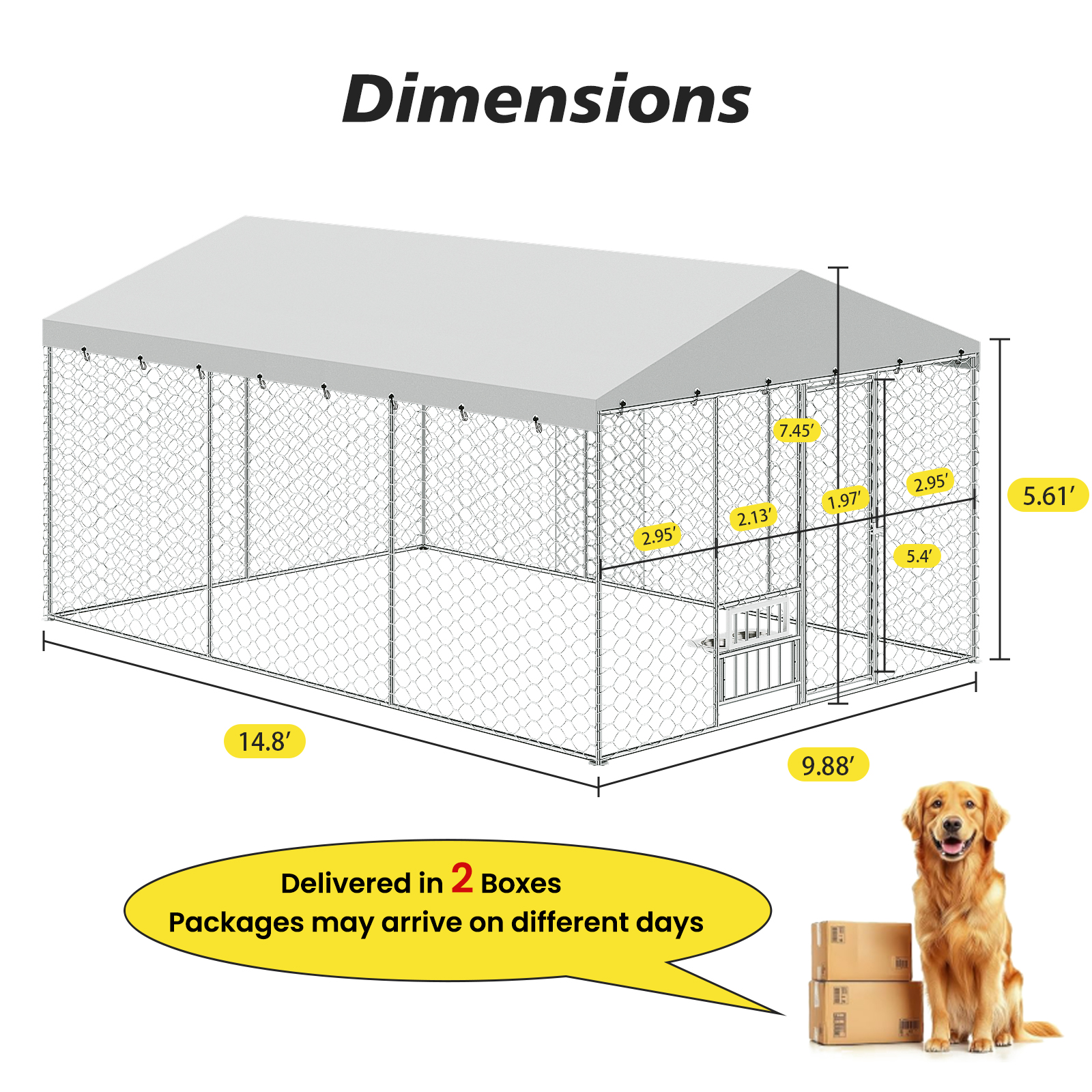Casa de Perro Al Aire Libre Grande con Techo, Estructura de Acero Galvanizado Resistente, Cubierta Impermeable, Comodines de Alimentación Elevados Integrados, Jaula Segura para Perros Grandes y Animales Múltiples — imagen 13
