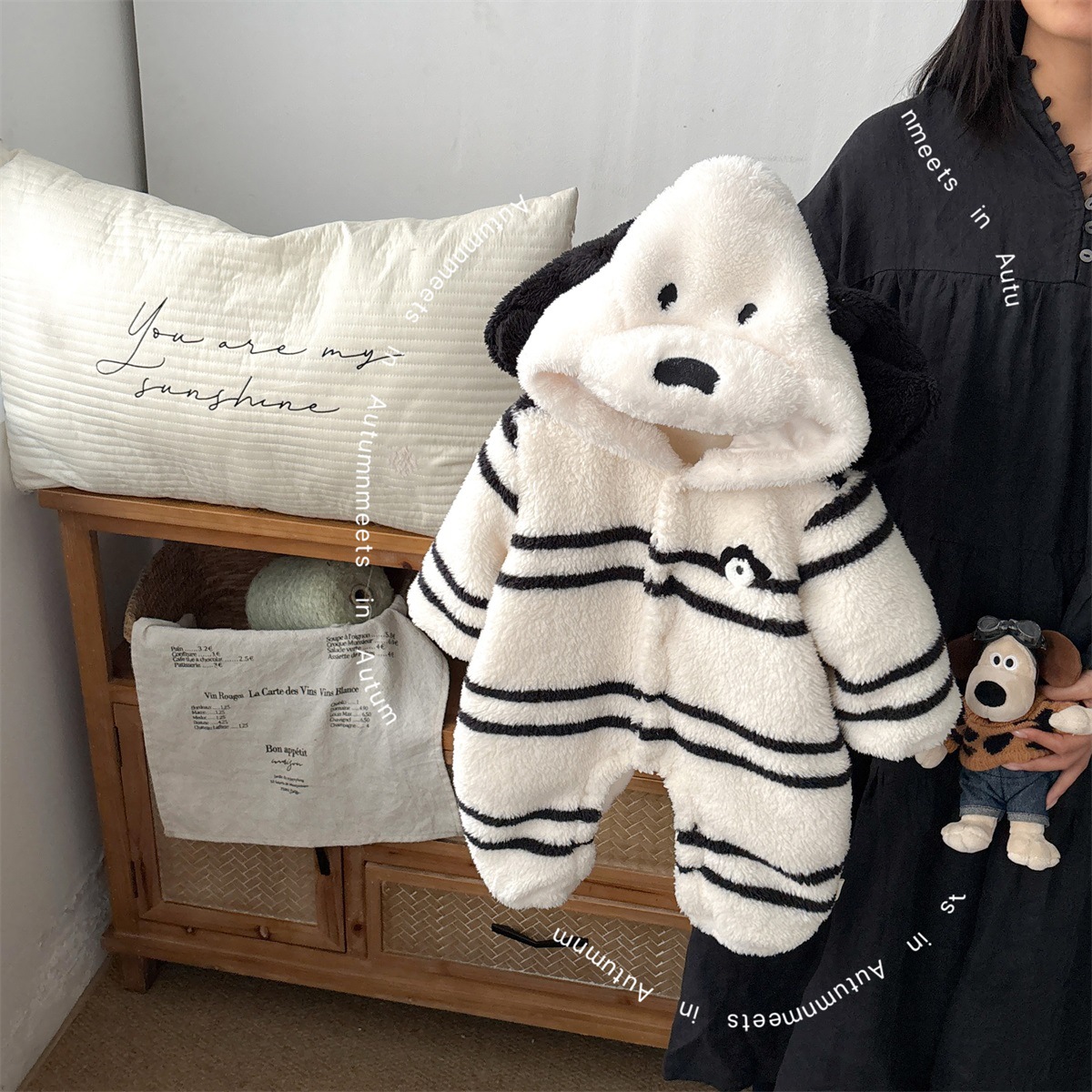 Striped Dog Onesie Cartoon Fleece Outerwear for Toddlers — image 3